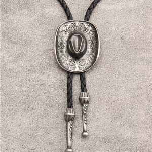 Western Cowboy Hat Bolo Tie in Silver and Black